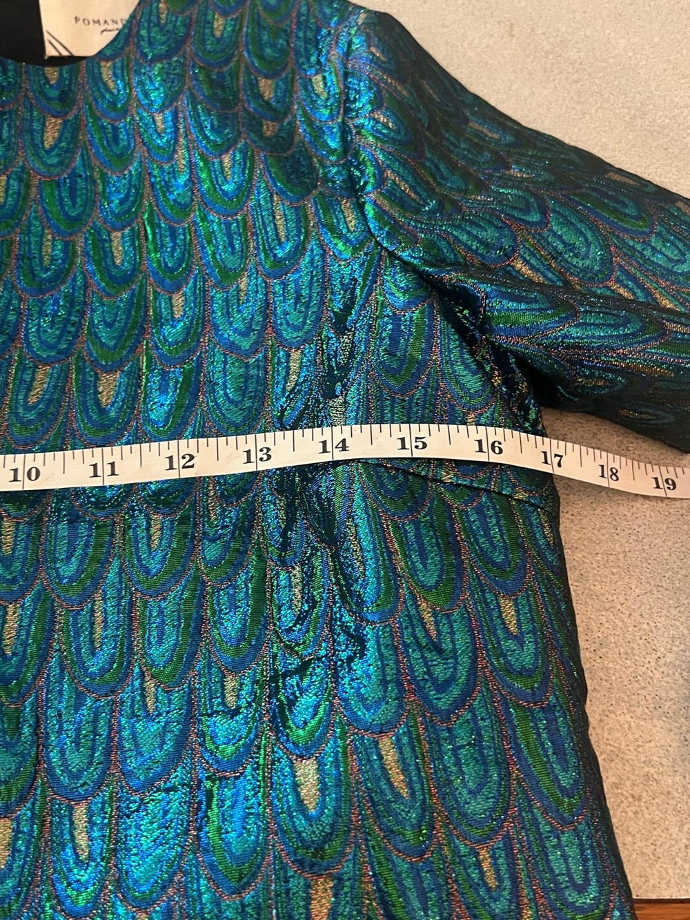 NWT Pomander Place by Tuckernuck Metallic Jacquard Peacock Shift Dress Size XS - Picture 7 of 9